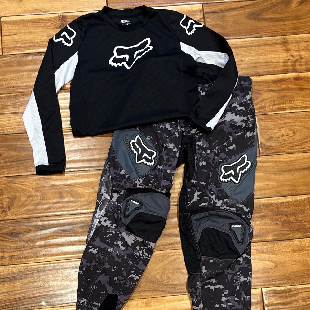 Fox Black and White Youth moto pants and Jersey